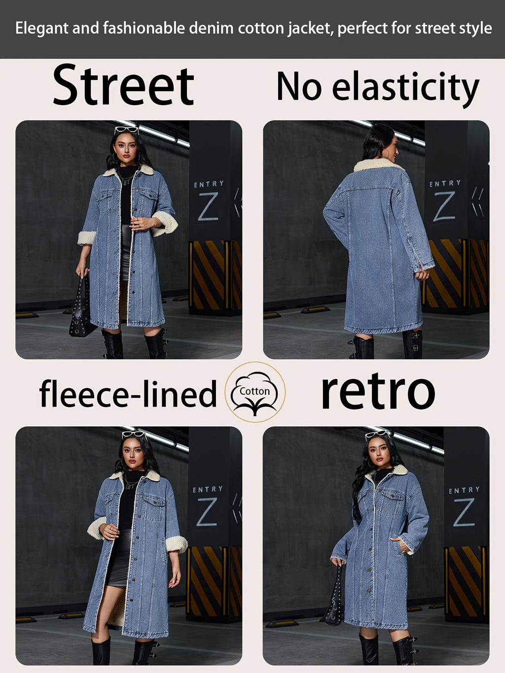 Women's Vintage Washed Denim Coat - Heavy-Duty Winter Collar Single-Breasted Knee-Length Jacket