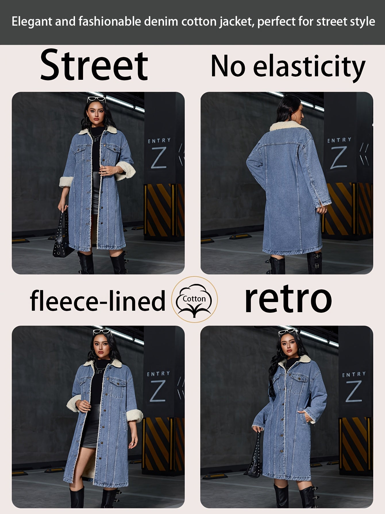 Women's Vintage Washed Denim Coat - Heavy-Duty Winter Collar Single-Breasted Knee-Length Jacket