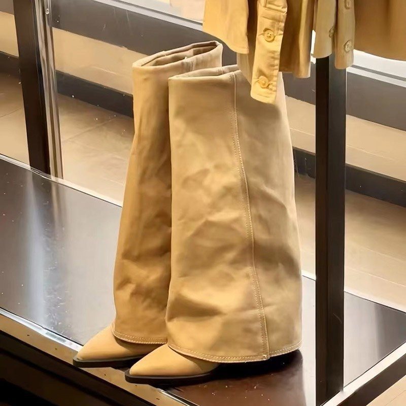Autumn And Winter New Pointed Toe Chunky Heel Pantyhose Boots