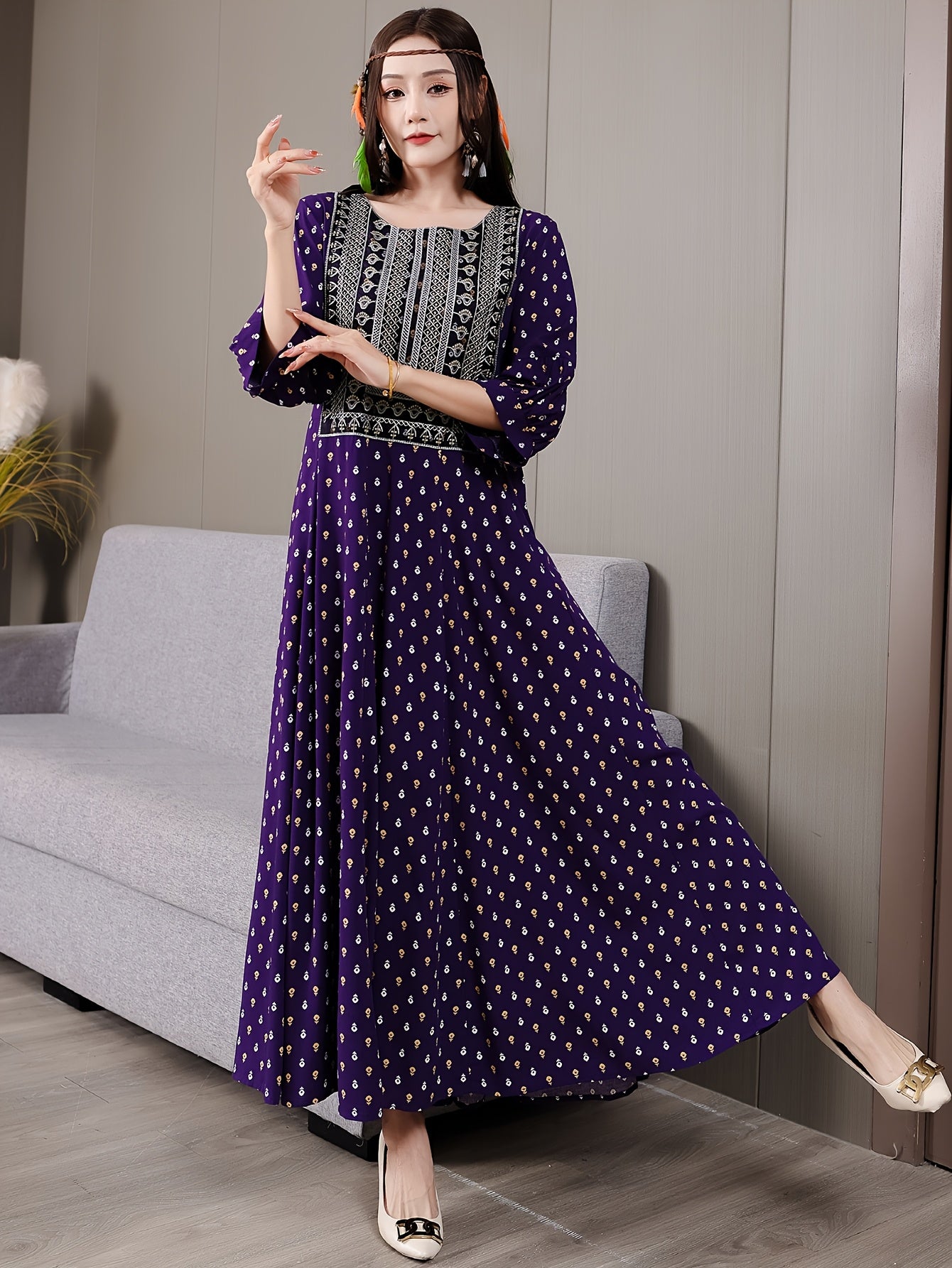 Embroidered Vintage Bohemian Maxi Dress for Women