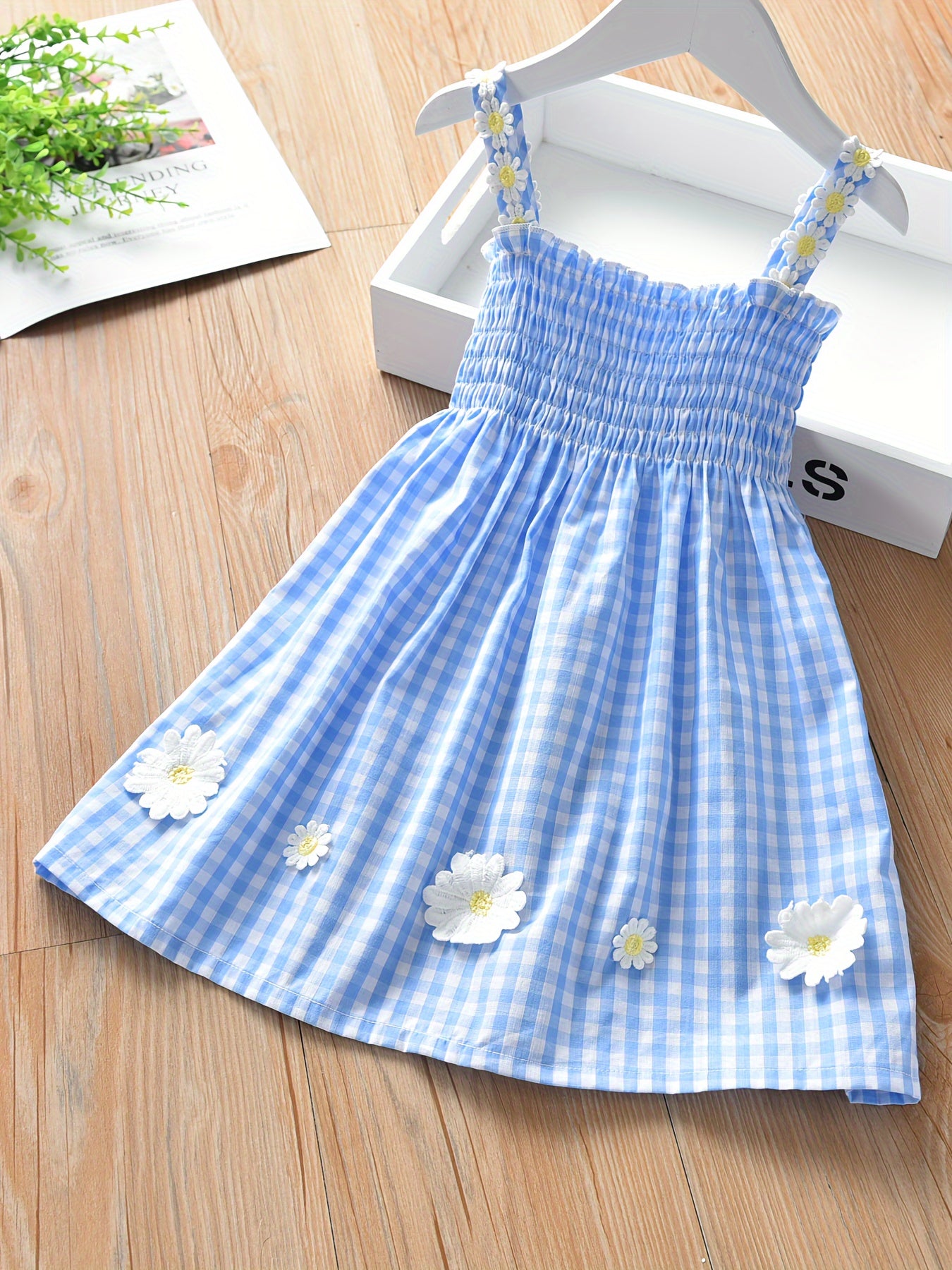 Girls' New Summer Daisy Plaid Casual Dress