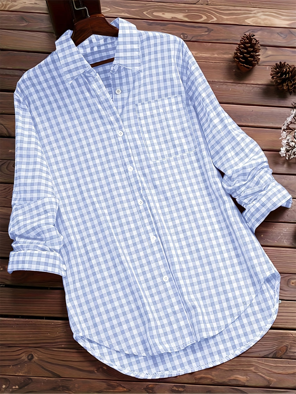 Women's Casual Long Sleeve Gingham Check Shirt