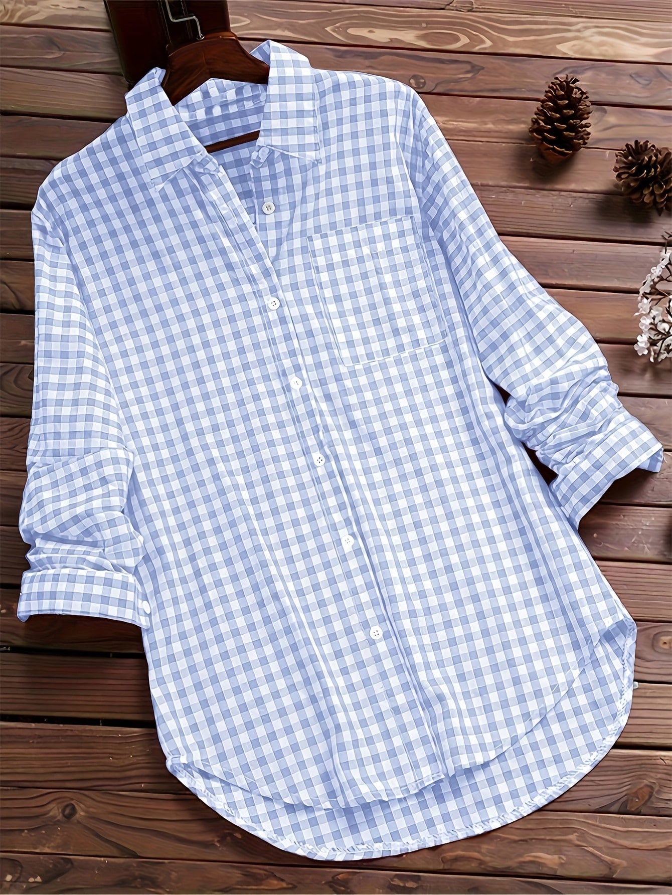 Women's Casual Long Sleeve Gingham Check Shirt