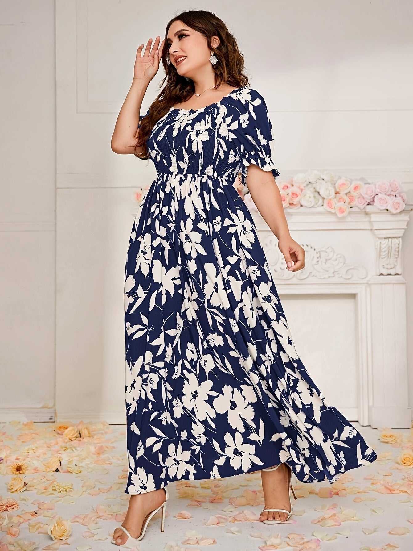Plus Size Women's Spring/Summer Printed Maxi Dress