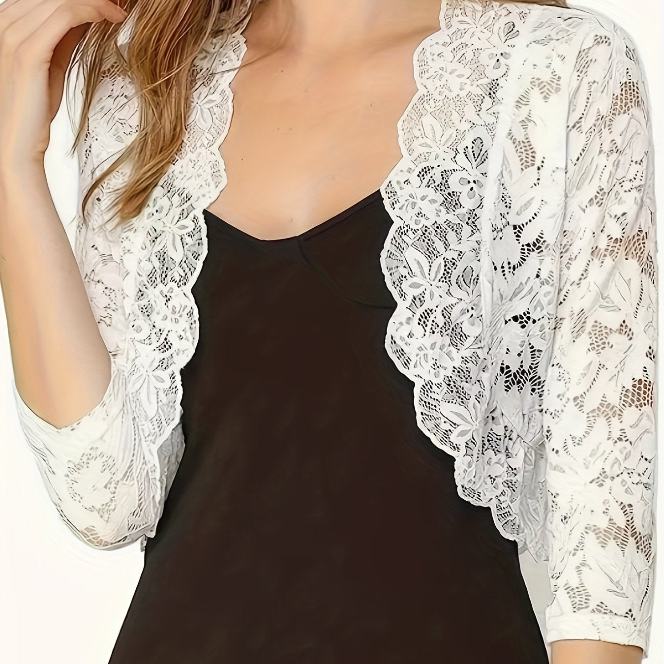 Women's Short Collarless Three-Quarter Length Sleeve
