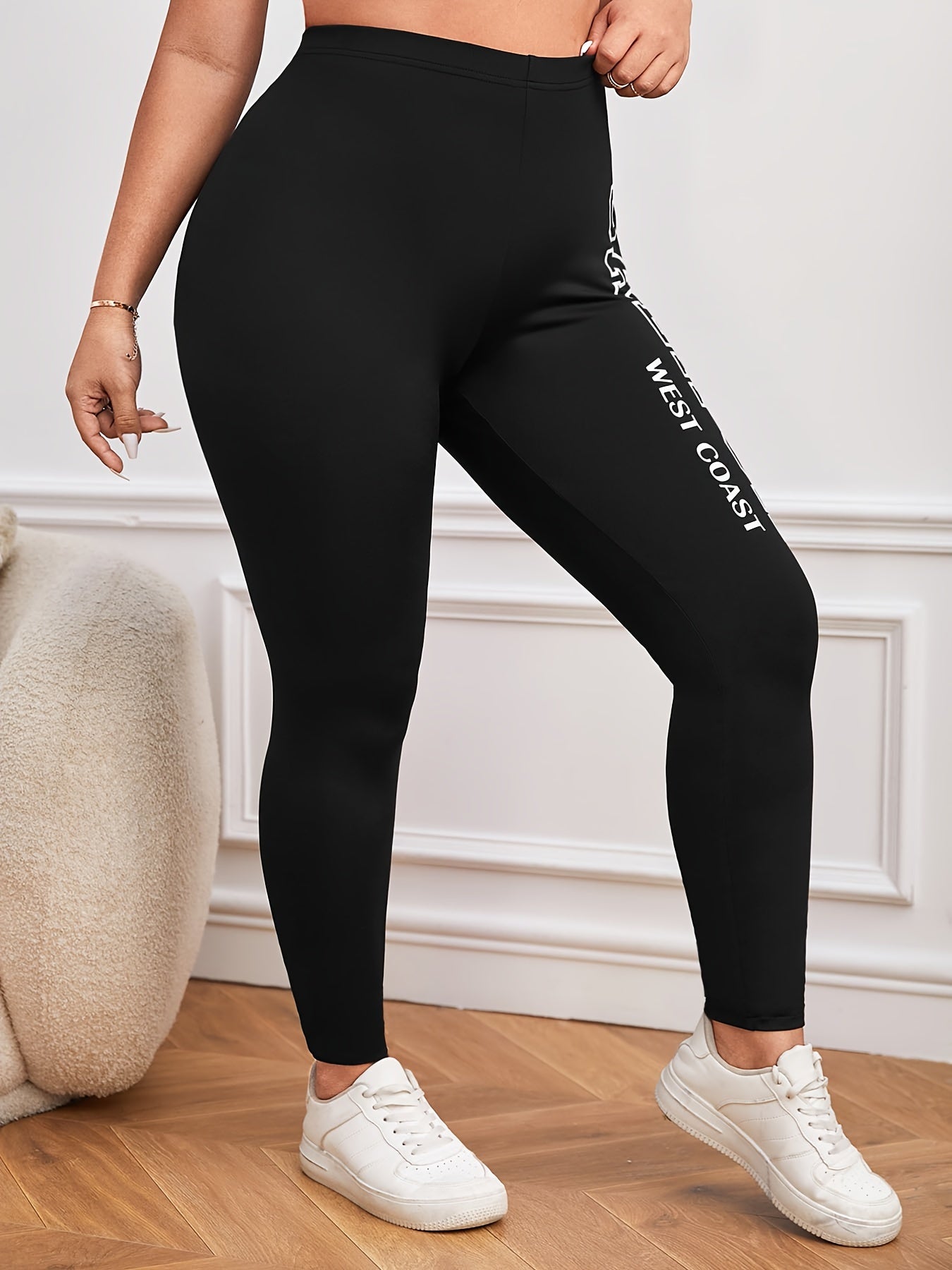 Tight Fit Plus Size Women's California West Coast Letter Print Leggings