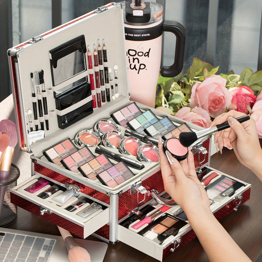 106pcs Luxury Cosmetics Gift Box, Eyeshadow Palette, Lip Gloss Set Lipstick Concealer Blush Mascara Eyeliner Loose Powder Brush Set All In