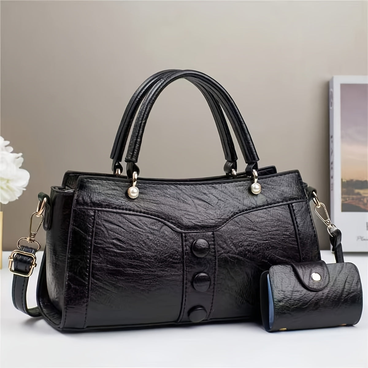 Women's Elegant Beige Synthetic Crossbody Bag with Golden-Tone