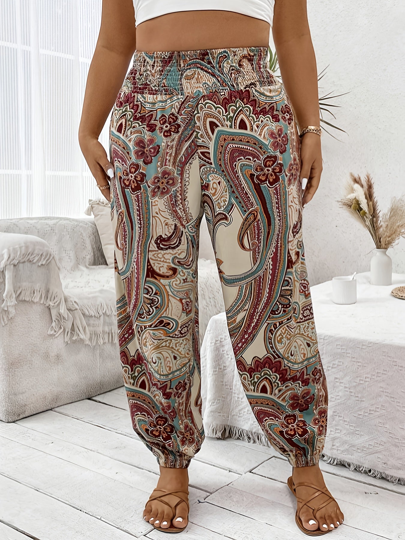 Women's Plus Size Tropical Print Loose Fit Pant