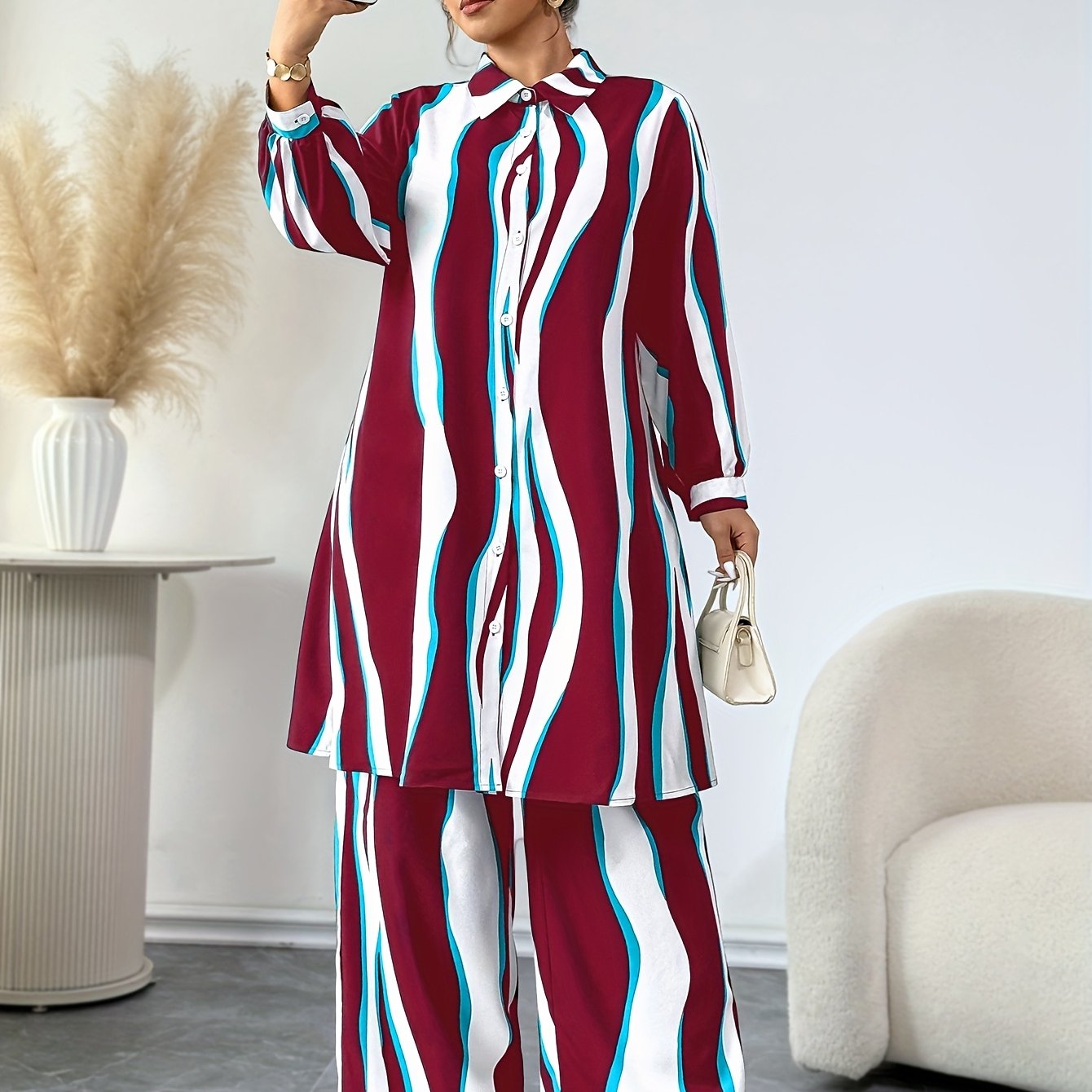 Plus Size, Targeted Fashion Casual Elegant Printed Women's Set