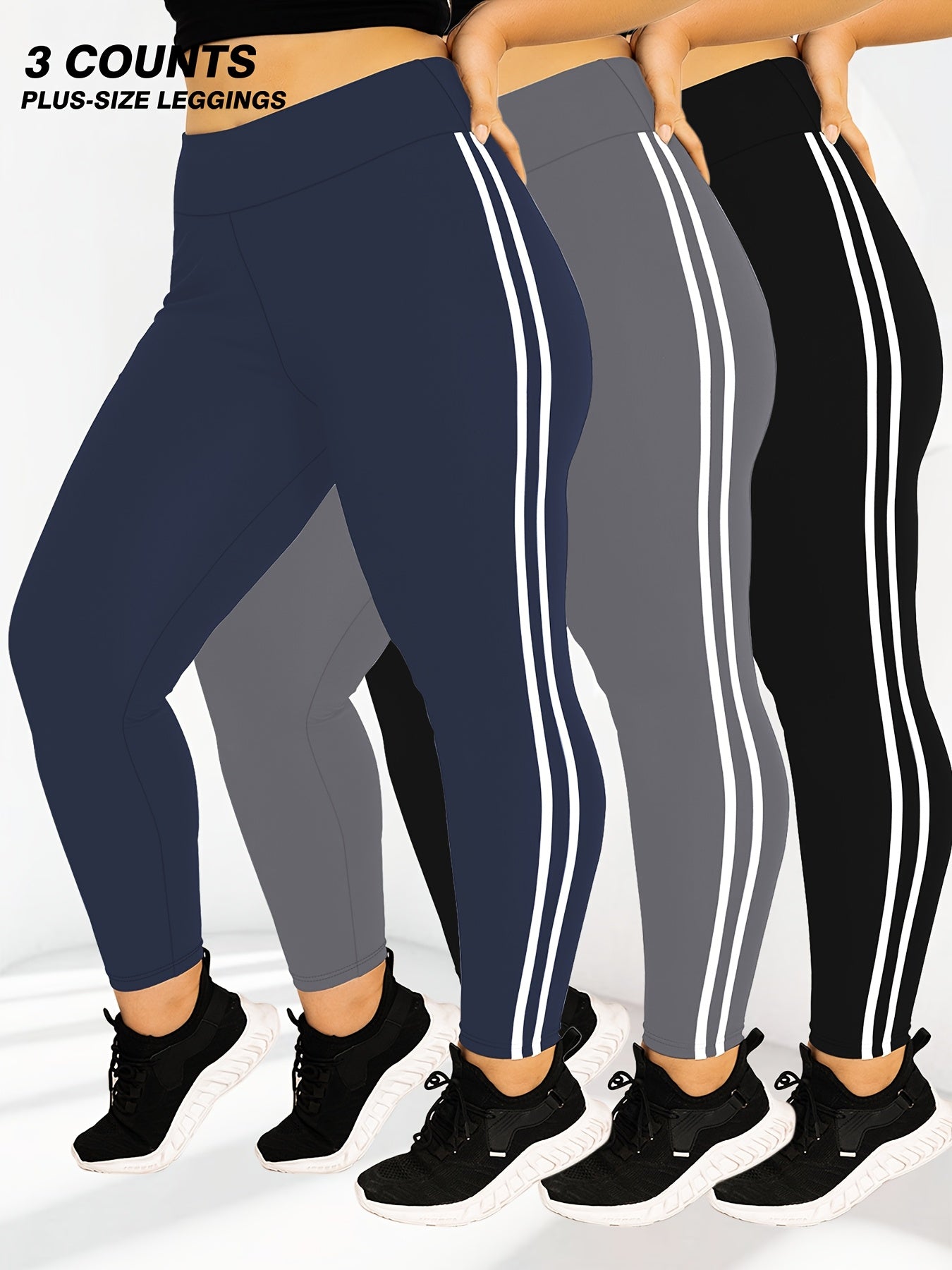 3-Pack Plus Size High-Waisted Tight-Fit Leggings