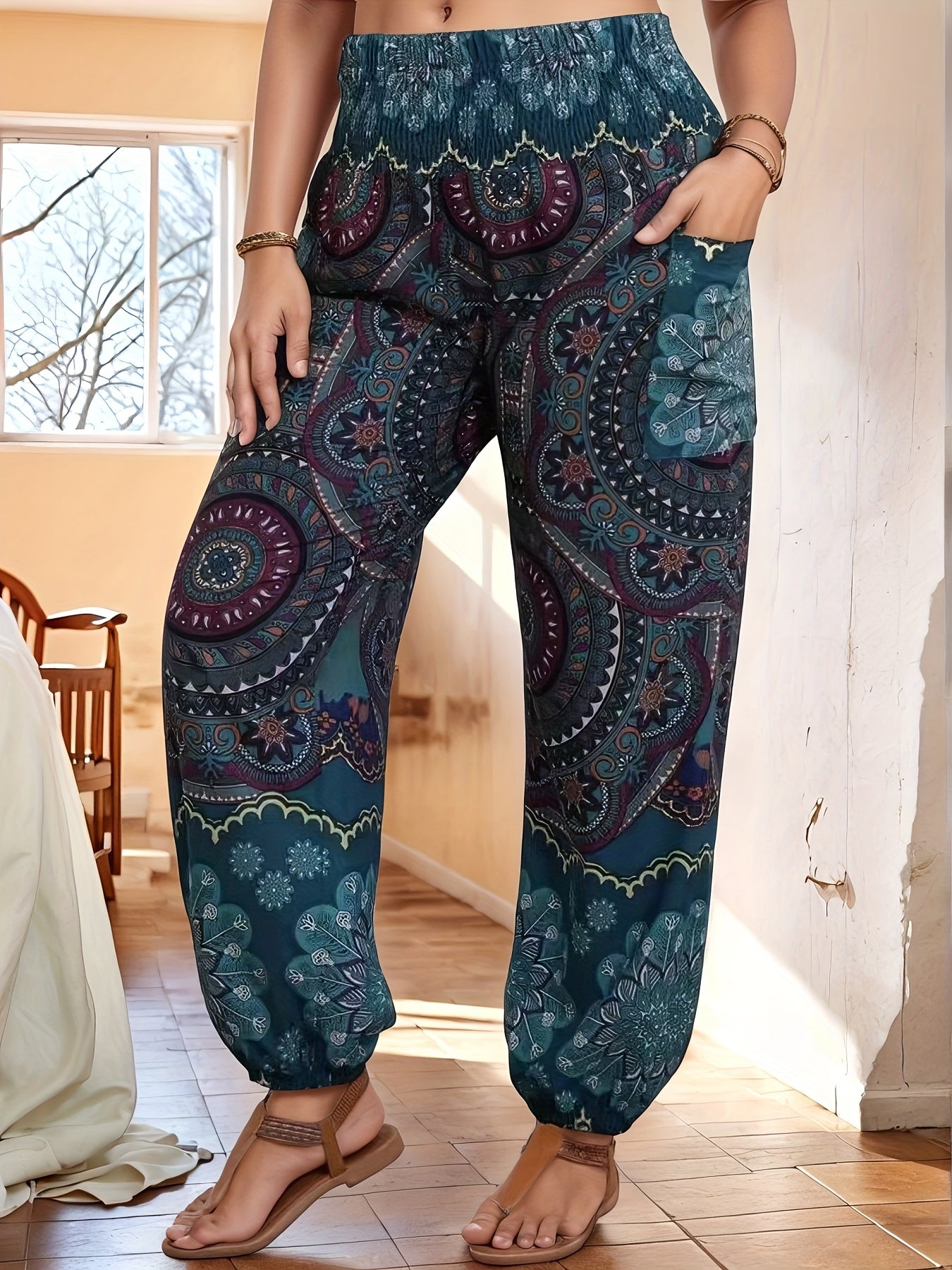 Women's Plus Size Bohemian Print Wide-Leg Pants