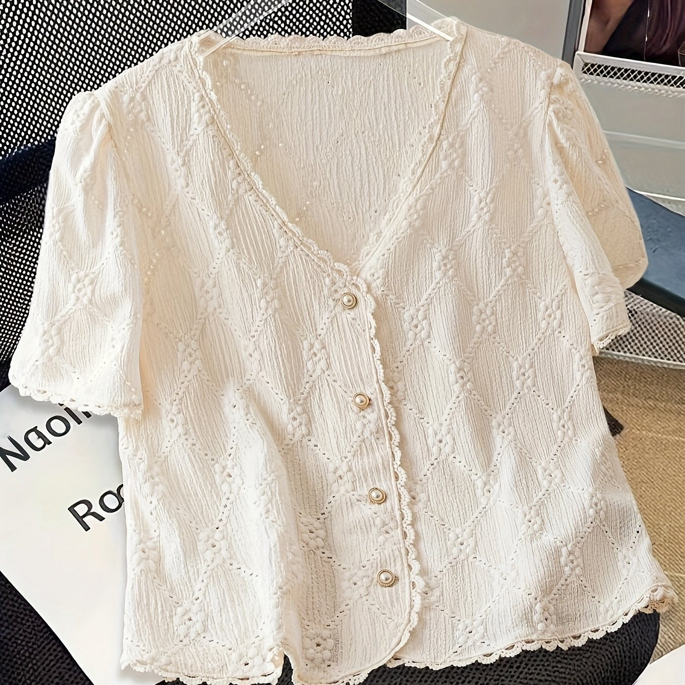 Women's Elegant V-Neck Short Sleeve Blouse