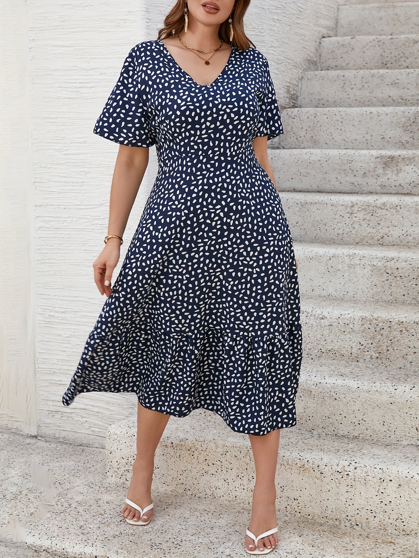 Maxi Dress with Ruffled Sleeves and Flowy Skirt