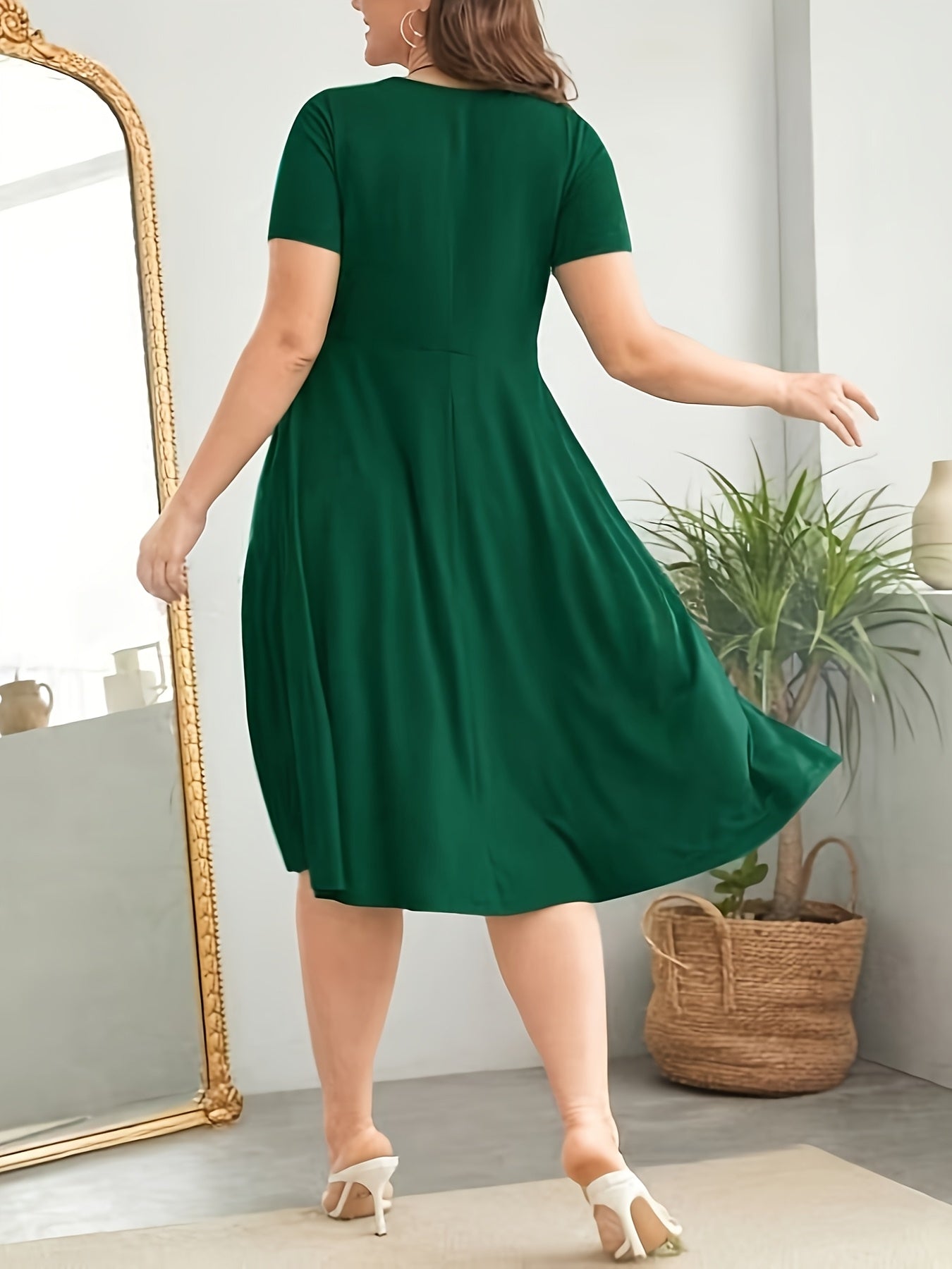 Elegant Plus Size V-Neck Dress with Button Details