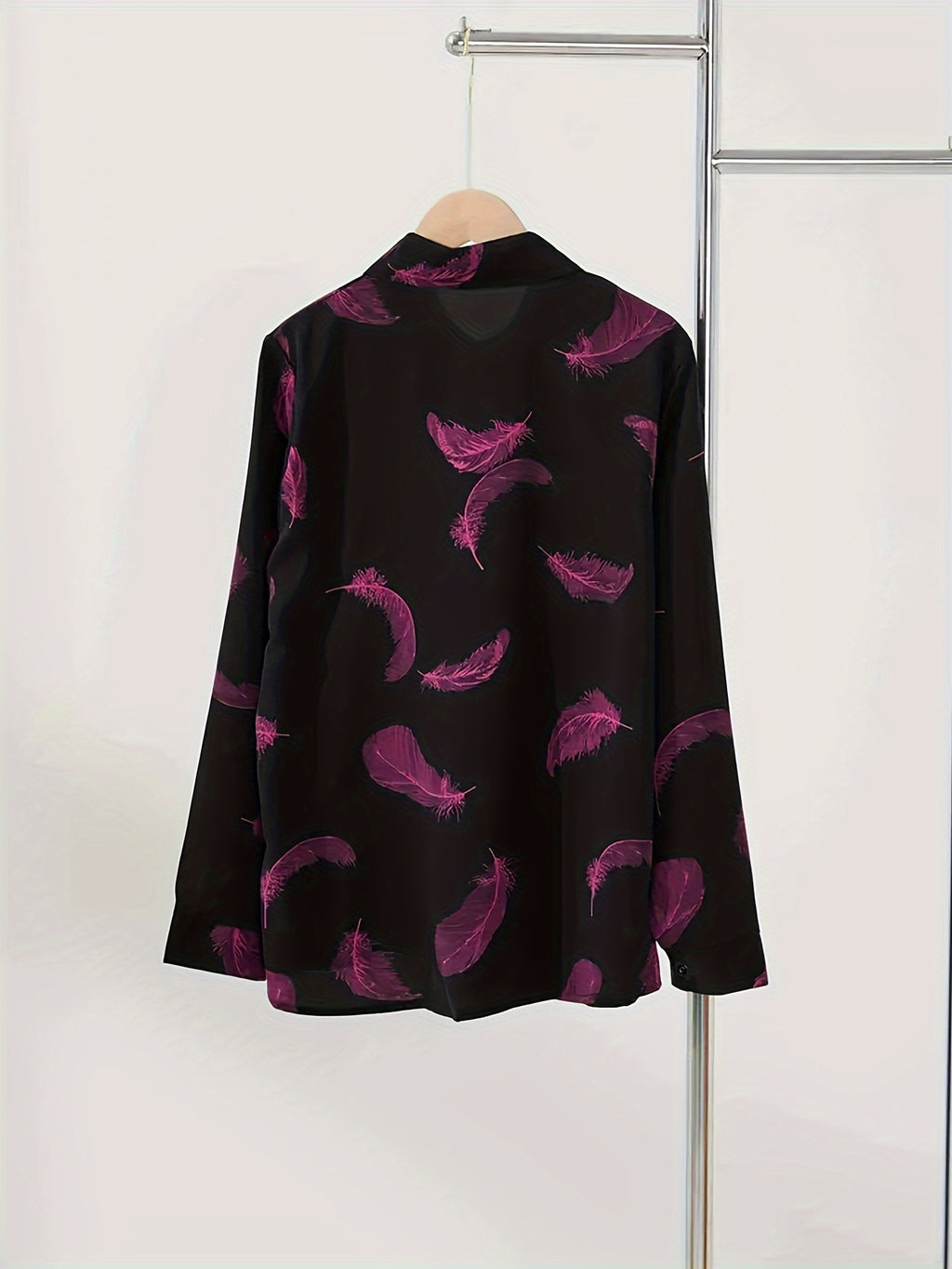 Women's Vintage Print Long Sleeve Polo Shirt, Spring/Fall Casual Loose Fit Lapel Collar Blouse