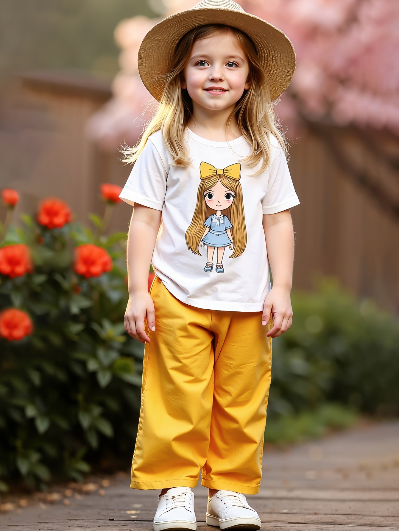 Adorable Summer Girls' Two-Piece Outfit - Short Sleeve T-Shirt