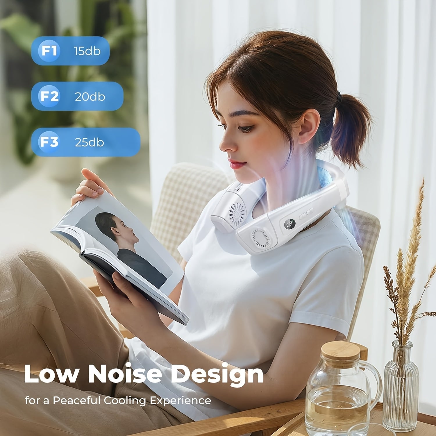 5200mAh Portable Air Conditioner Neck Fan | 3D Wind & LED Screen, Type-C Rechargeable
