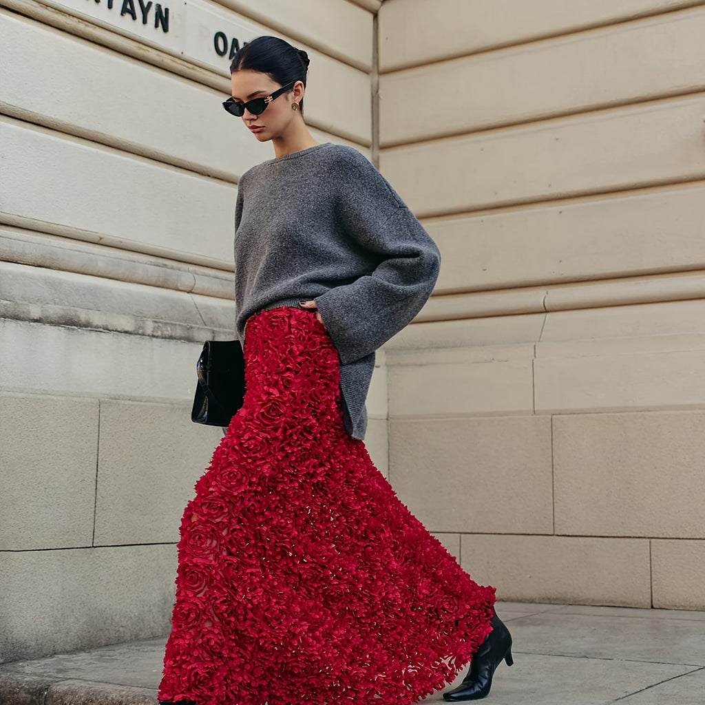 Women's Bridesmaid Dress, Elegant Party Dress with 3D Rose Petal  Christmas New Year