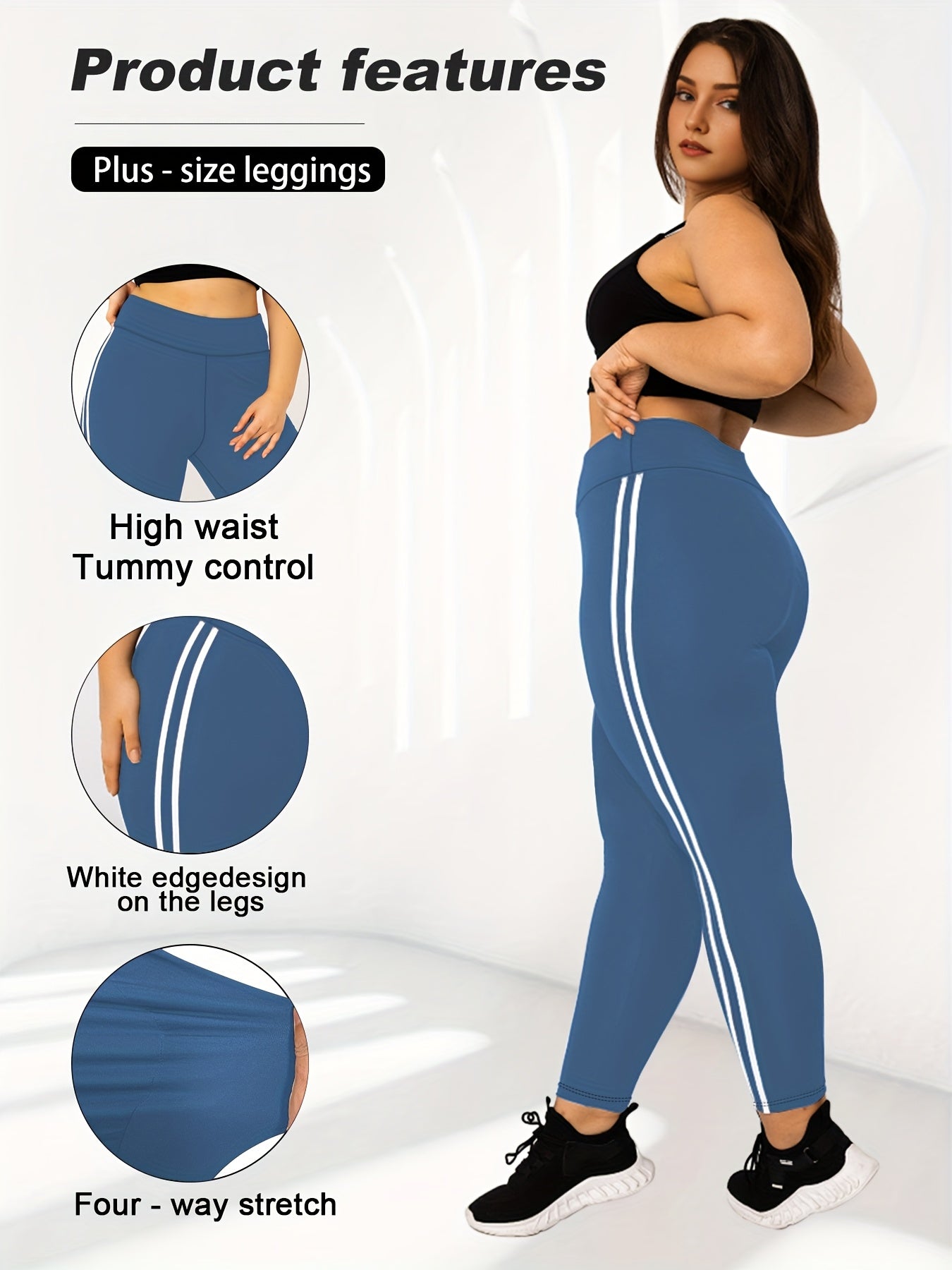 Women's Plus Size High-Waisted Cropped Leggings with Side Stripes