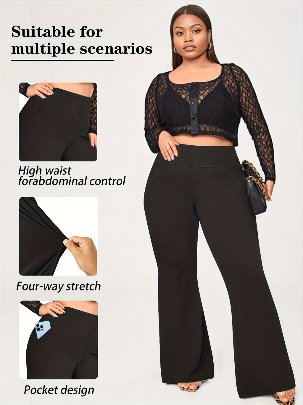 Women's Plus-Size High-Waisted Flared Pants