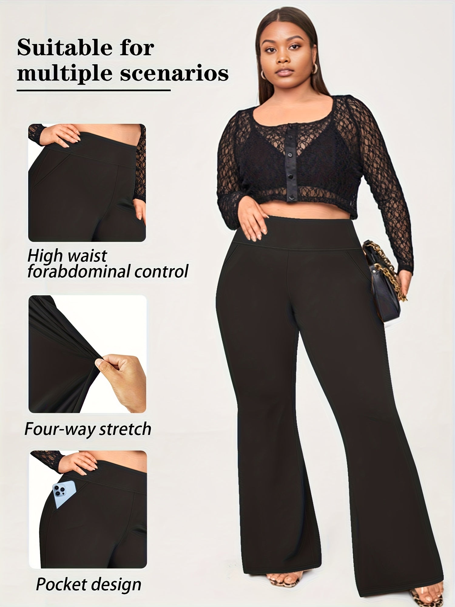 Women's Plus-Size High-Waisted Flared Pants