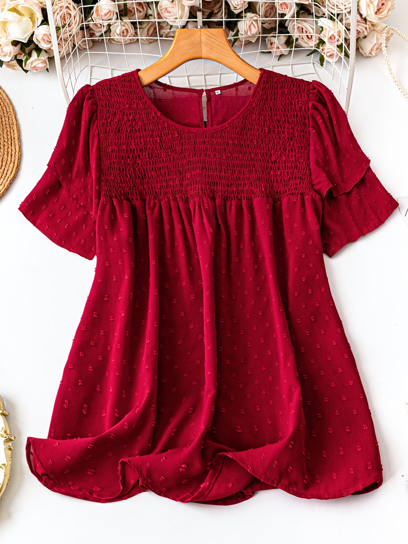 Women's Plus Size Jacquard Polka Dot Shirt