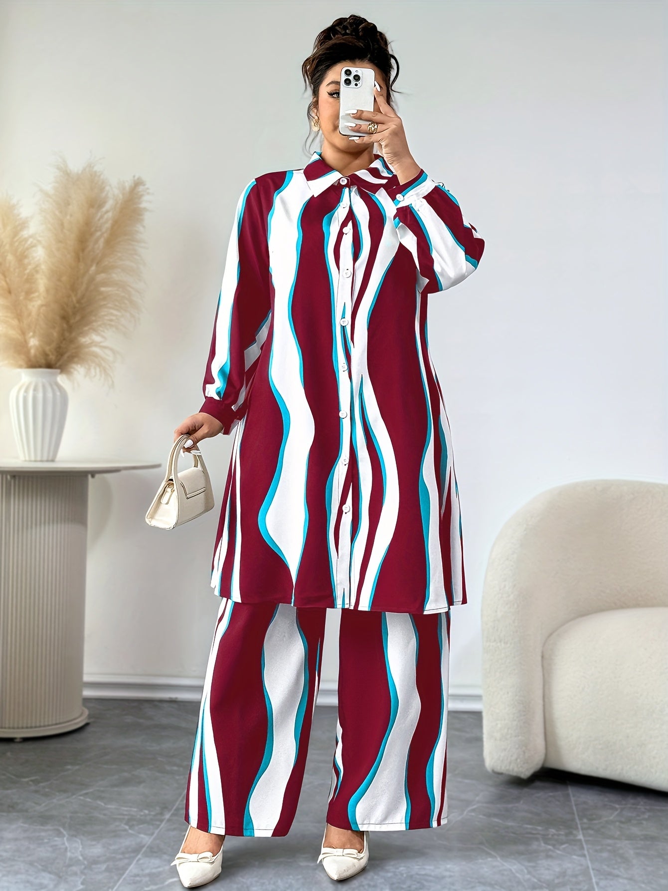 Plus Size, Targeted Fashion Casual Elegant Printed Women's Set