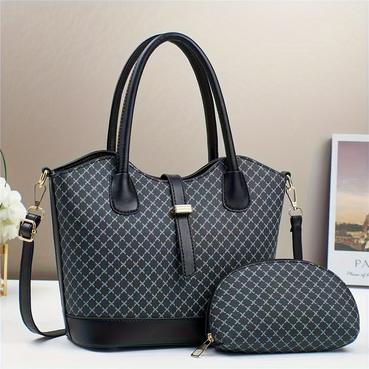 Trendy Women's Large Tote & Shoulder Bag Set