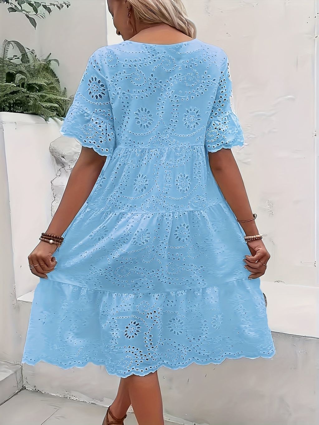 Solid Color Embroidered Lace Dress