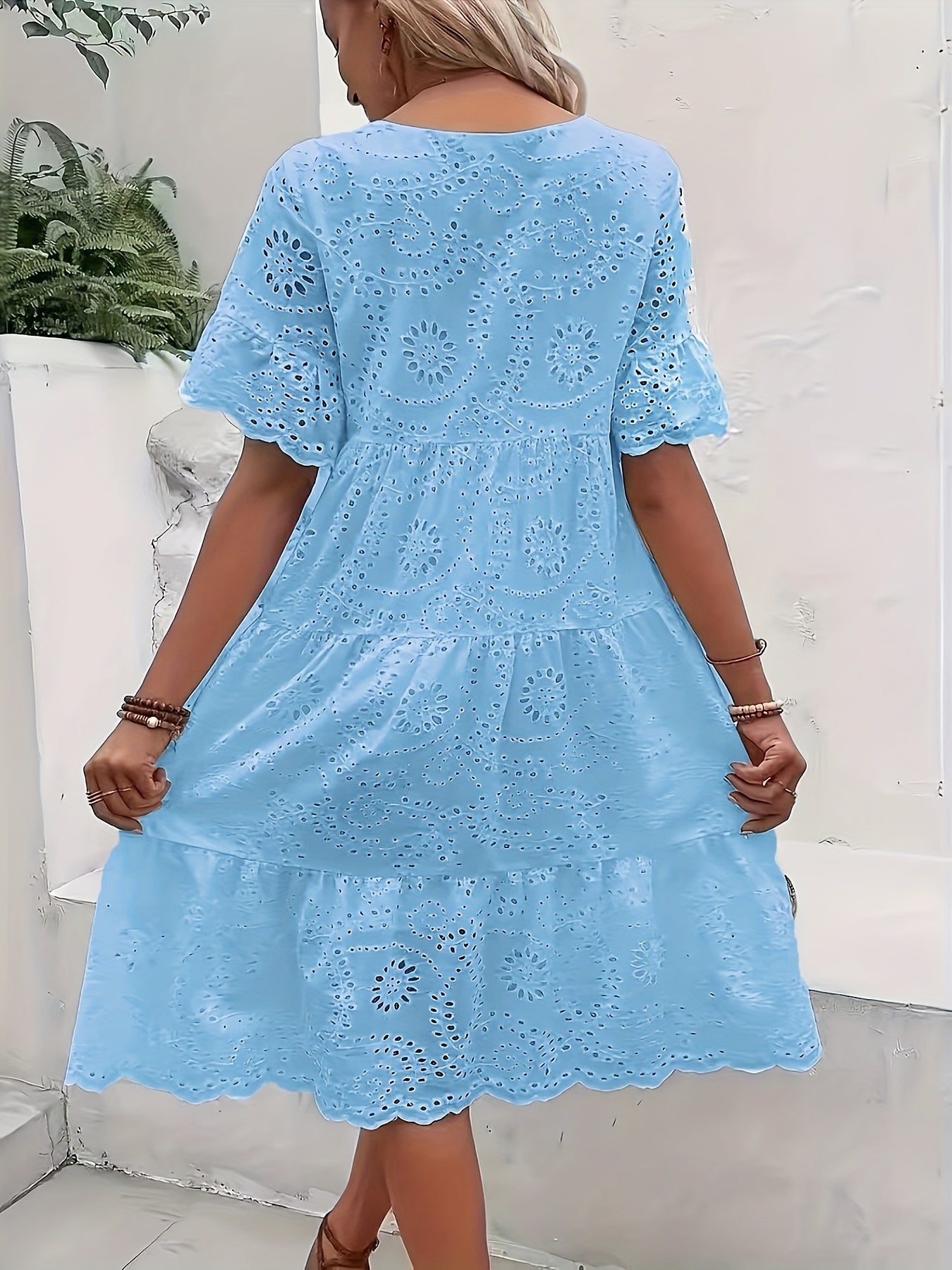 Solid Color Embroidered Lace Dress