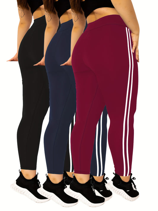 3-Pack Plus Size High-Waisted Tight-Fit Leggings