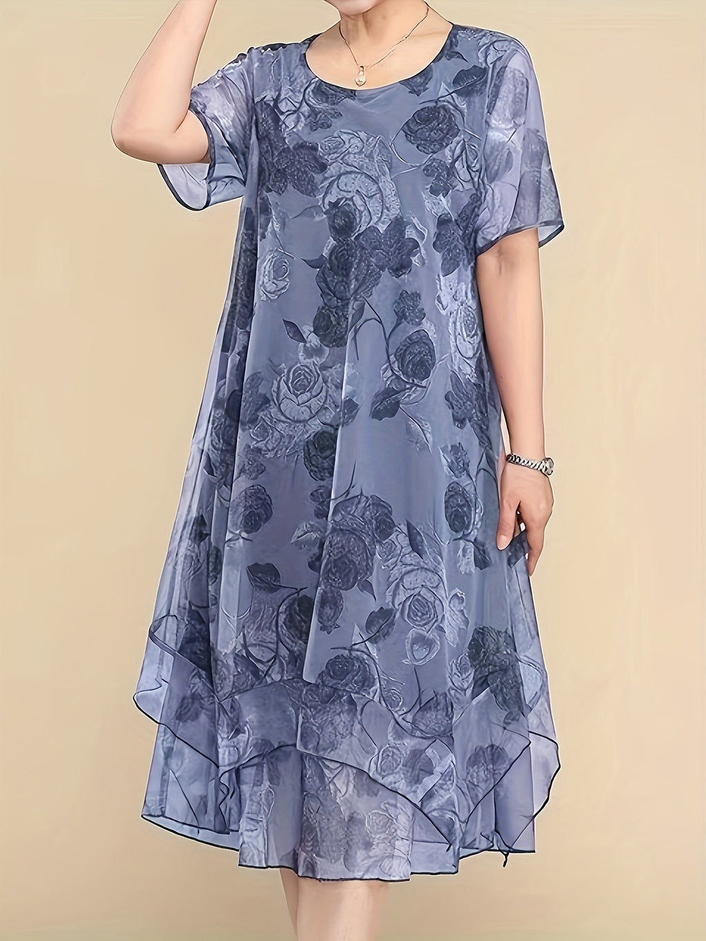 Women's Floral Chiffon Tunic Dress