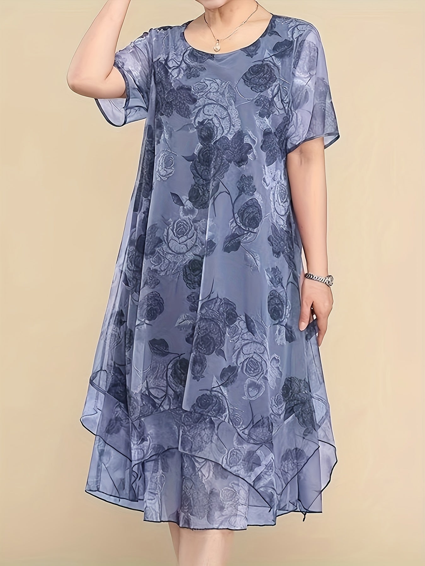 Women's Floral Chiffon Tunic Dress