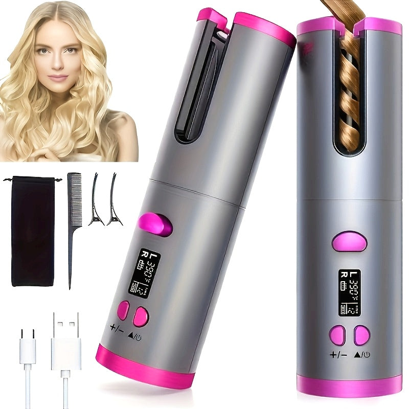 Effortless Cordless Hair Curler - USB Rechargeable, 6 Heating & Timer Settings