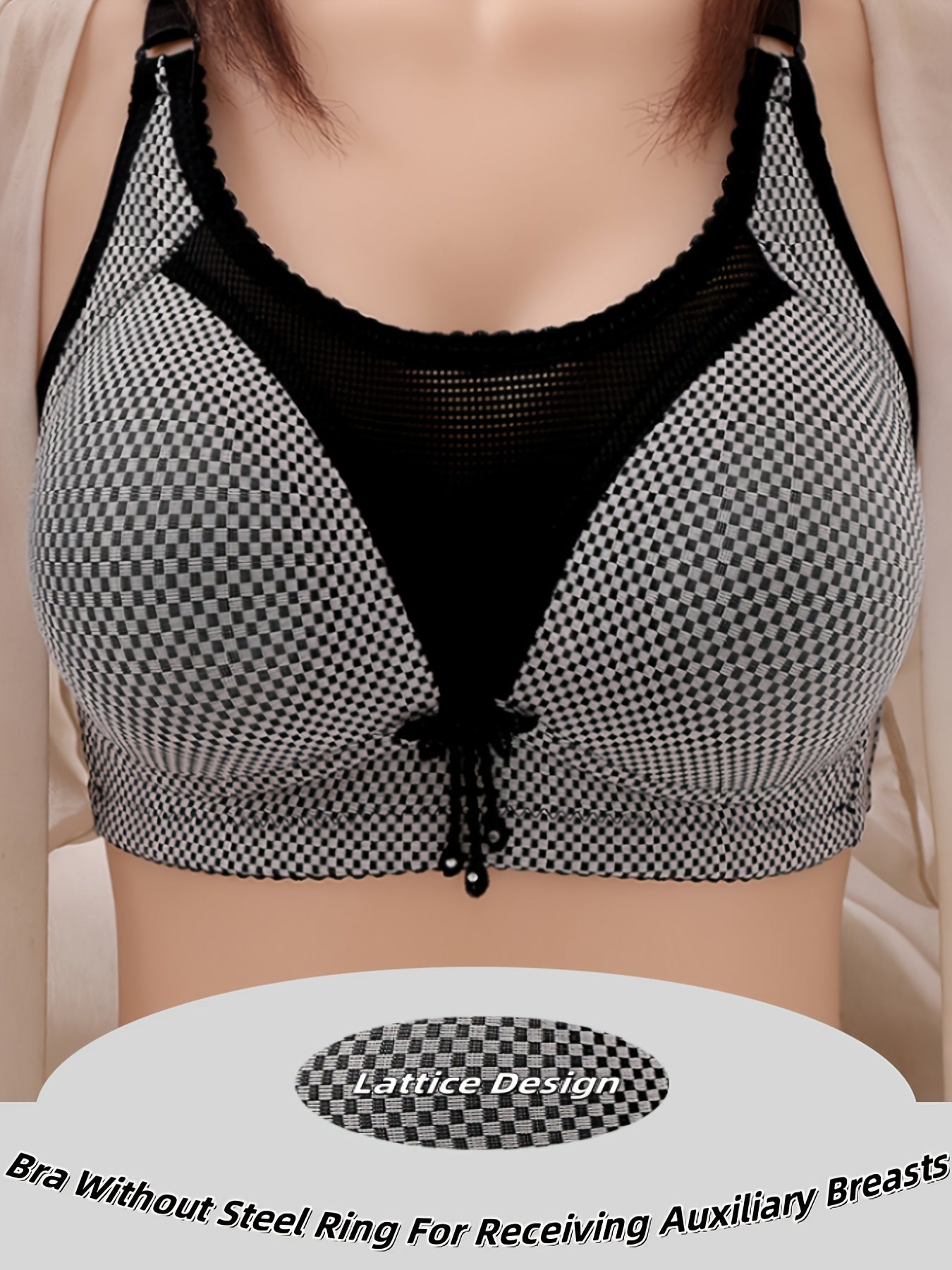 Two-Piece Set Of Fashionable Checkered Design Bras