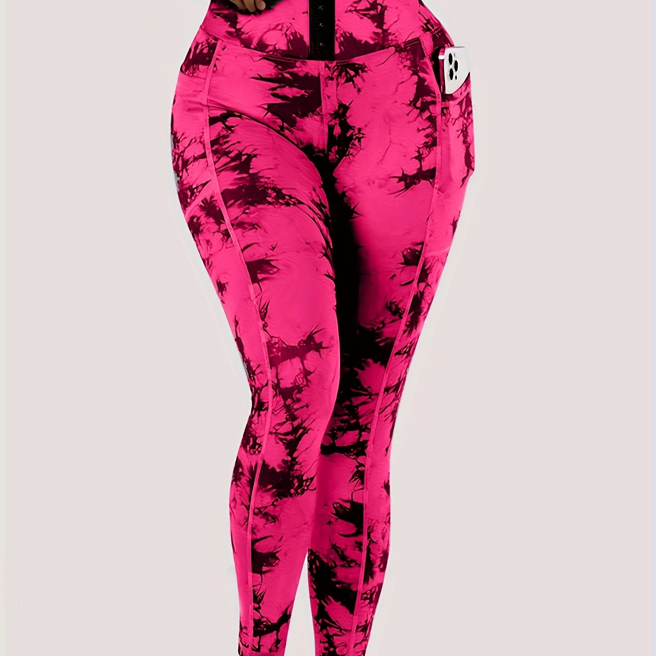 Women' High-Waist Tie-Dye Yoga Leggings with Front Button Closure & Pockets