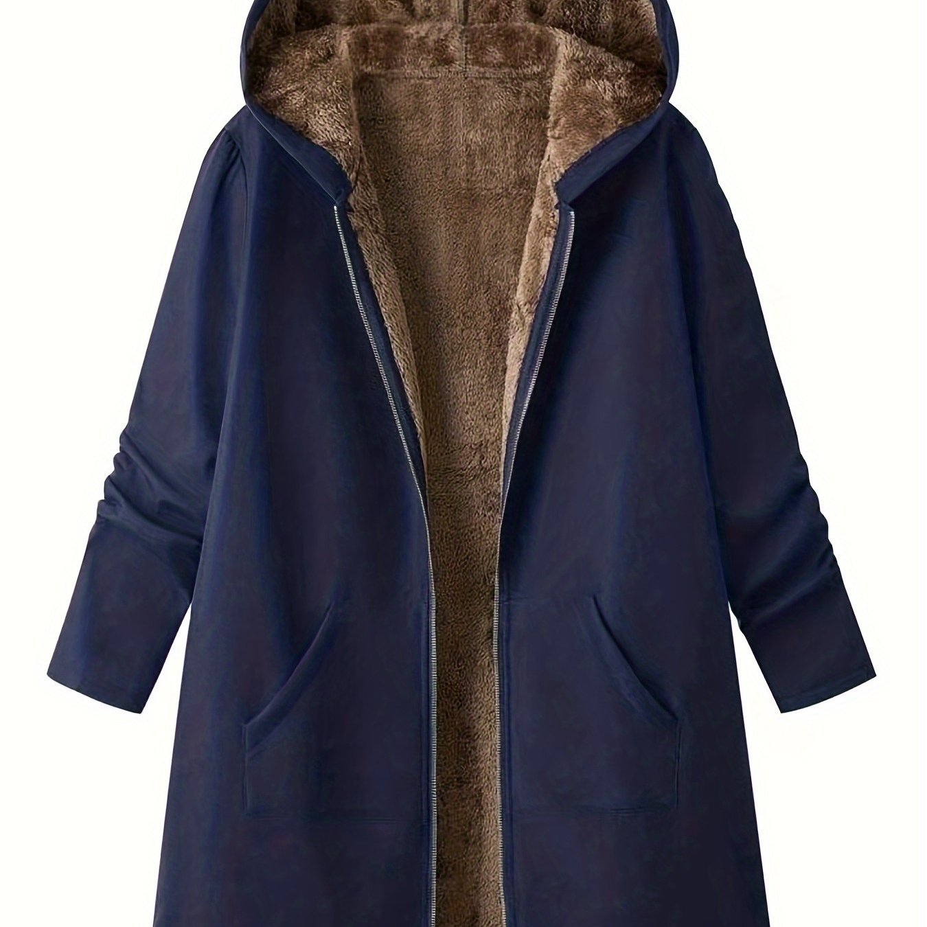 Elegant Winter Hooded Jacket with Pockets - Warm H-Line Coat Suitable for Fall/Winter, Machine Washable Outerwear