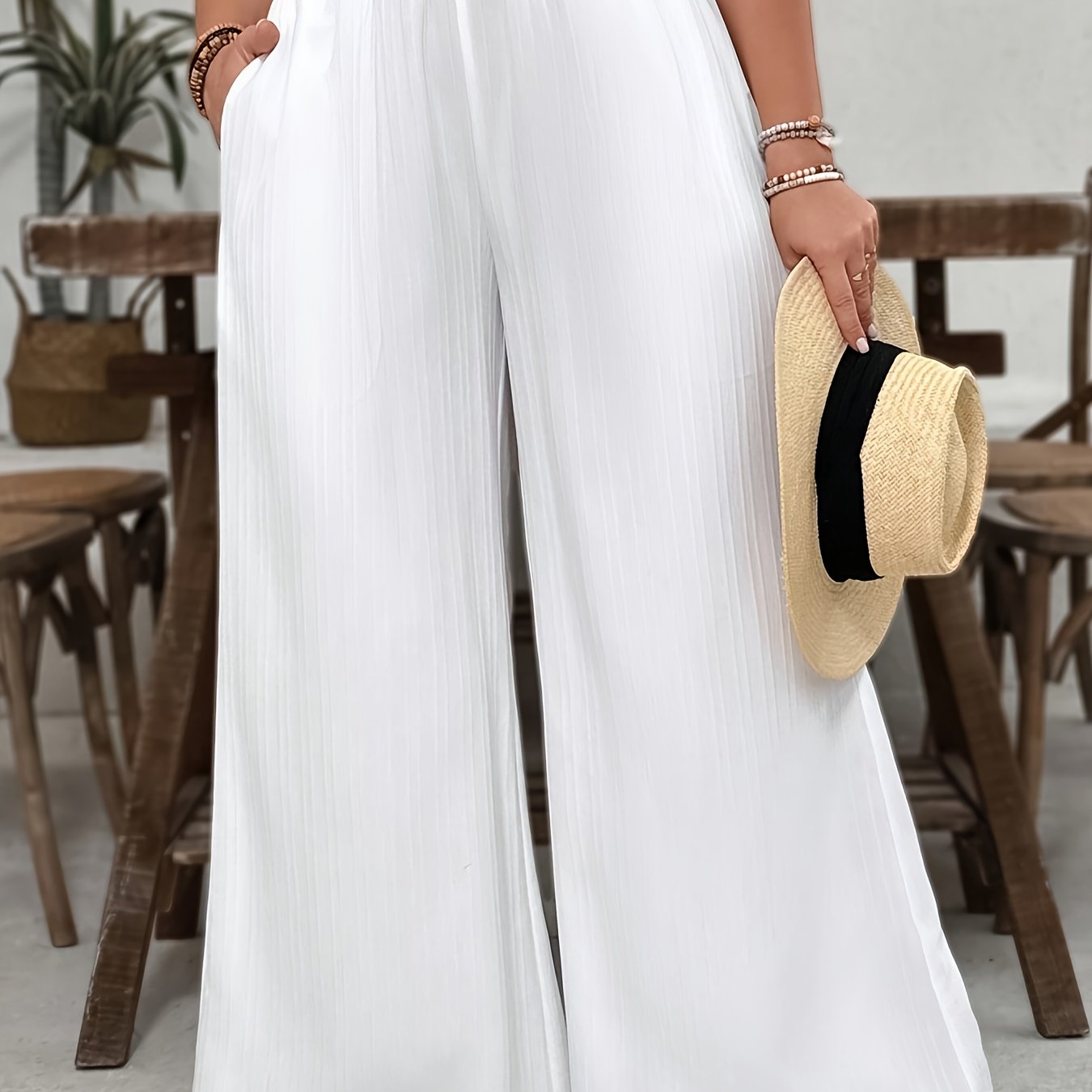Comfortable White Women's Wide-Leg Casual Pants