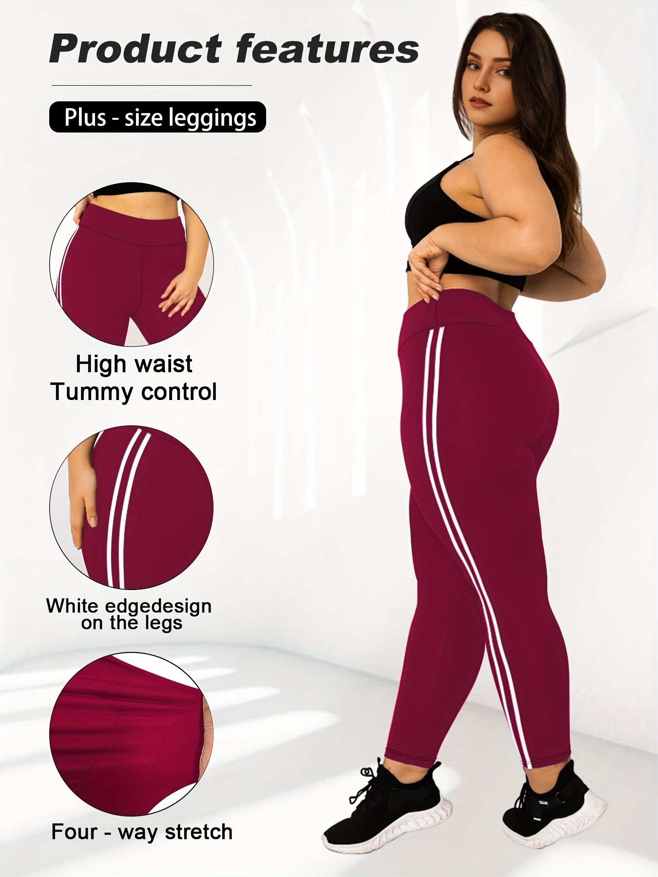 Women's Plus Size High-Waisted Cropped Leggings with Side Stripes