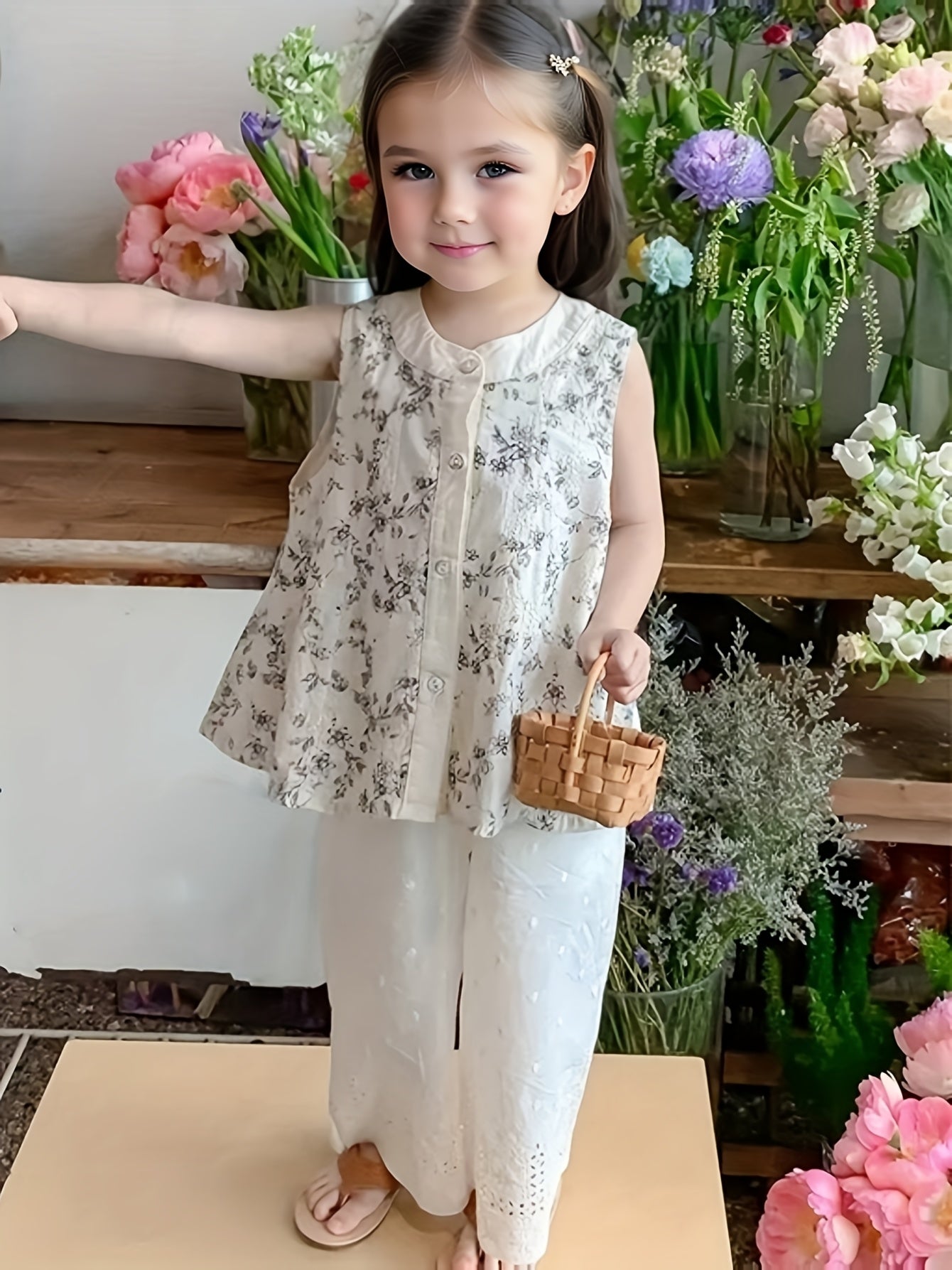 Two-piece Sleeveless Top + Solid Color Wide-Leg Pant