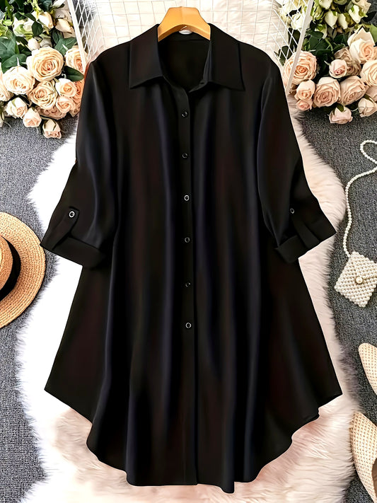 Plus Size Women's Elegant Long Black Shirt