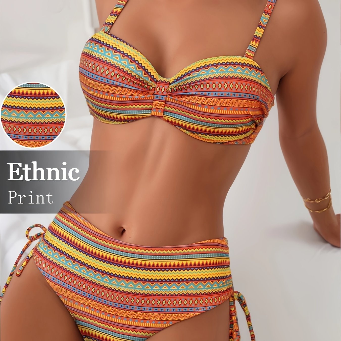 Swimsuit with Drawstring Design, Two-Piece Set for Women