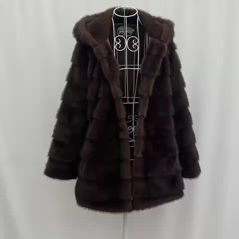 Women's Elegant Faux Fur Coat - Mid-Length Winter Jacket with Front Closure, Flared Hem & Long Sleeves