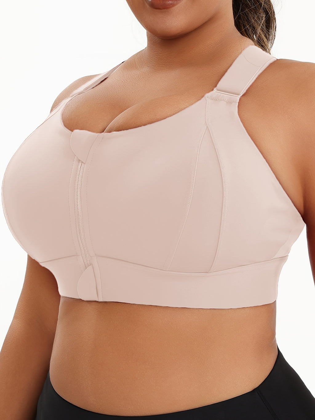 [Plus Size Sports Bra] High-Elasticity Plus Size Sports Bra | Women's Blue Bra with Zipper, Non-Removable Padding, Adjustable Shoulder Straps