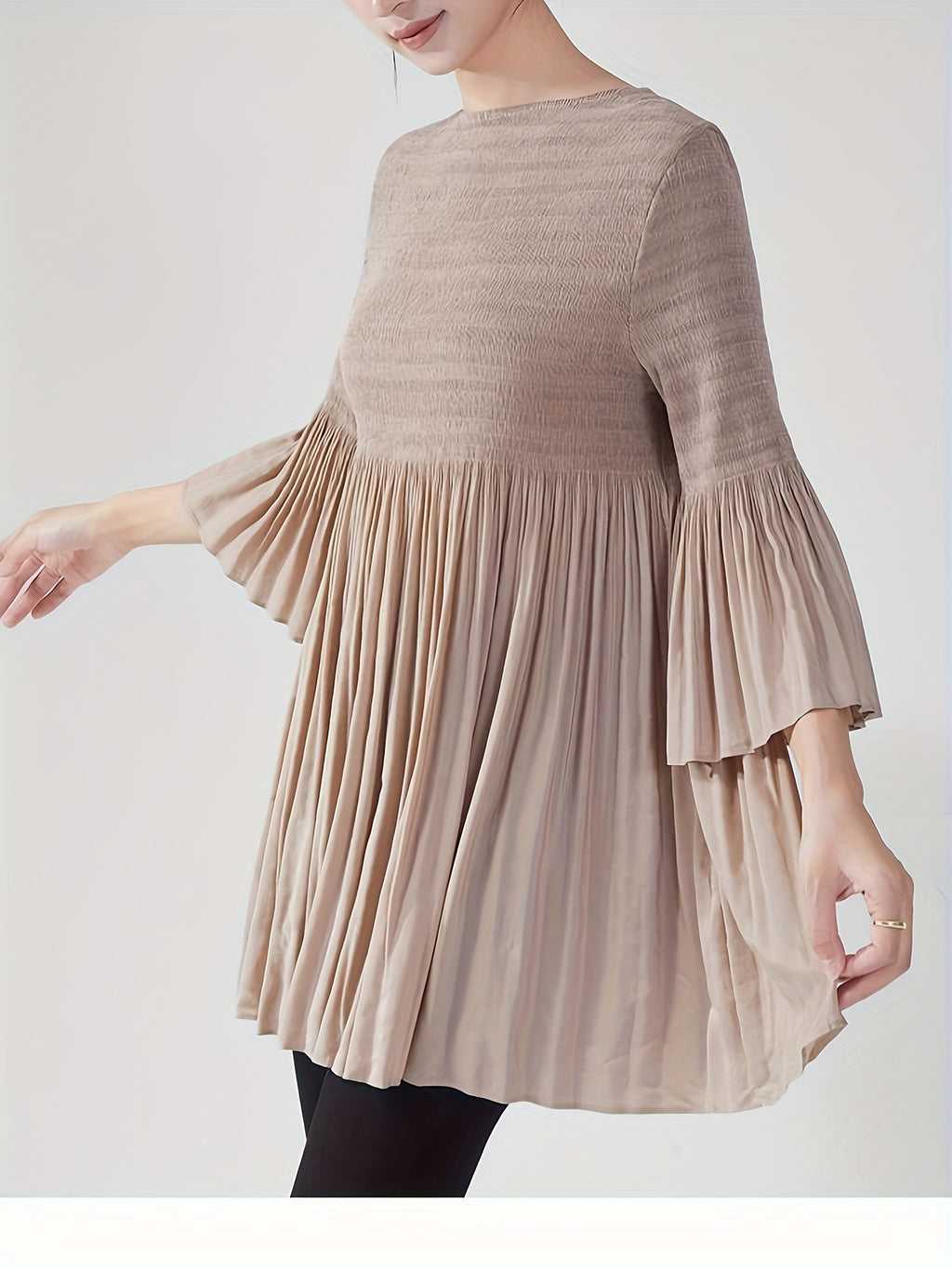 Women's French Style Smoothing A-Line T-Shirt with Bell Sleeve Top