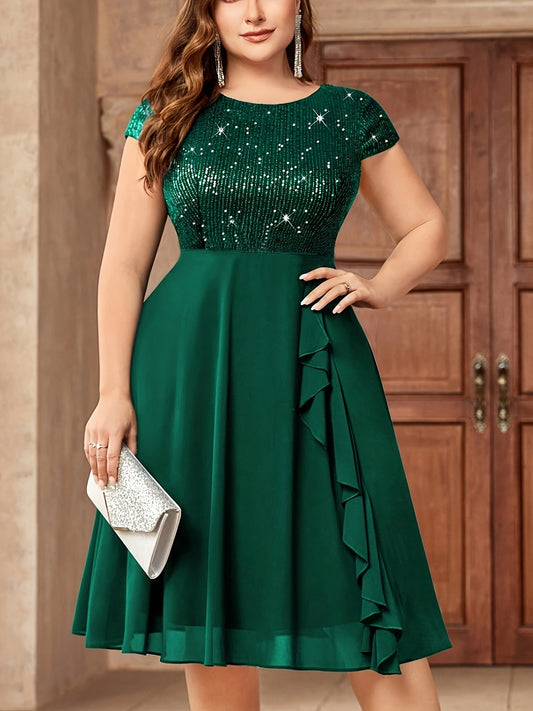 Women'S Plus-Size Chiffon Dress with Sequin Patchwork Party Dress Eid Dress
