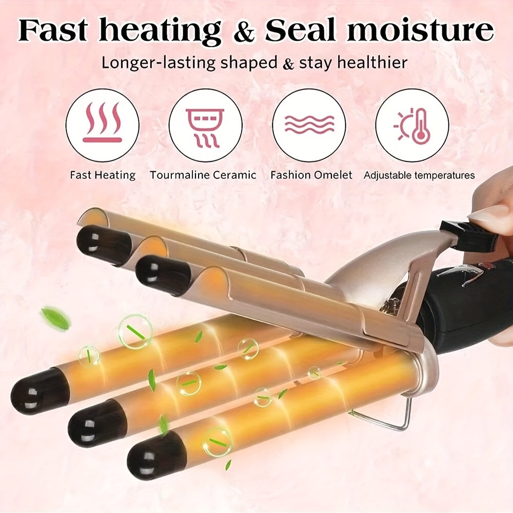 5-Barrel Hair Crimper Iron Wand, 1.52 cm Ceramic Tourmaline Dual Voltage Curling Iron