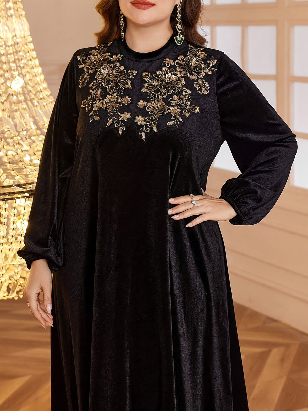 Women's Elegant Plus Size Floor-Length Formal & Everyday Maxi Dress - Winter Warmth Long Sleeve