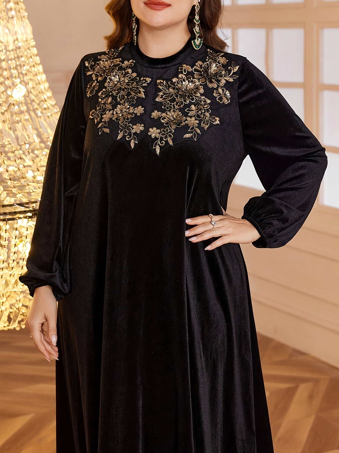 Women's Elegant Plus Size Floor-Length Formal & Everyday Maxi Dress - Winter Warmth Long Sleeve